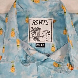 RSVLTS Kunuflex Pineapple Shirt Mens Medium Blue Short Sleeve Button Down
